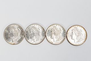 Four Morgan Silver Dollar Coins $1, 1880 & 1882