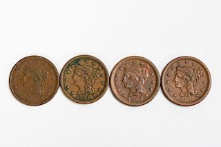 4 Large One Cent 1840, 1844, 1845 & 1856 Braided