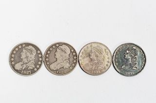4 Capped Bust 50 Cent Silver Coins,1827 - 1834