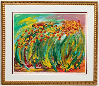 Woodie Long, "Tulips In The Wind" Oil Painting