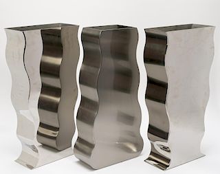 Three Brueton Modern "Puzzle" Chrome Vases