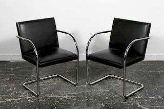 Pair, Brueton Leather and Stainless Tubular Chairs