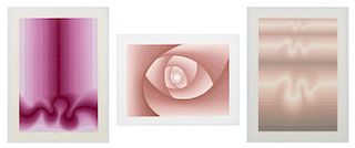 3 Roy Ahlgren Op Art  Serigraphs In Pink Tones