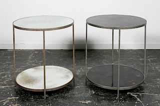 Two Round Penshell & Mirrored Two-Tiered Tables