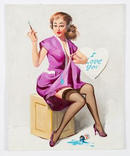Donald Rusty Rust, Oil On Canvas "Luvie" Pinup