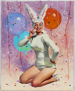 Donald Rusty Rust, Oil On Canvas "Bunnie" Pinup