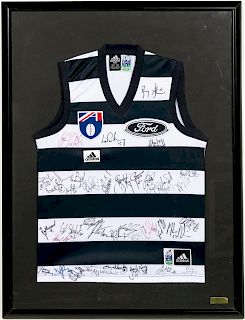 Team Autographed AFL Geelong Cats Framed Jersey