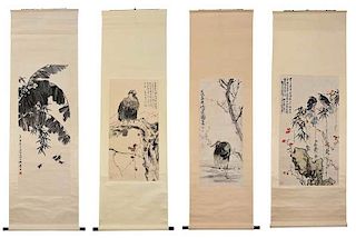 Four Chinese Scrolls Depicting Birds