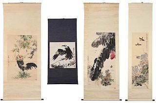 Four Chinese Scrolls With Birds and Insects