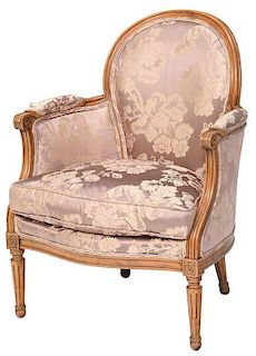 Louis XVI Style Beech Wood Upholstered Bergere