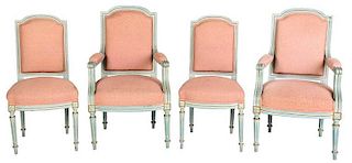Set of Four Louis XVI Style Blue Painted Chairs