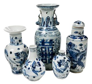 Five Small Blue and White Asian Vessels