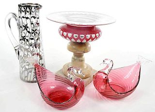 Four Glass Table Objects, Including Steuben