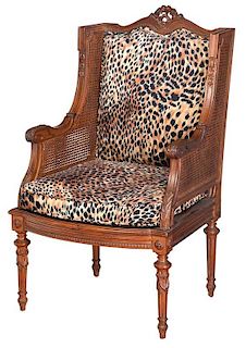 Louis XVI Style Carved and Caned Armchair