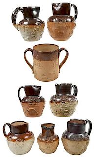 Eight Sprig Decorated Stoneware Tavern Vessels