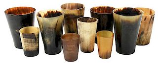 Ten British Carved Horn Cups