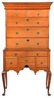 American Queen Anne Maple High Chest of Drawers