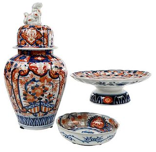 Three Finely Decorated Imari Table Objects