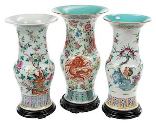 Three Chinese Famille Rose Vases