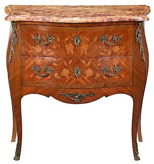 Louis XV Style Marble Top Marquetry Commode