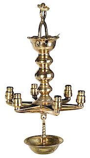 A Dutch Baroque Style Six-Light Brass Chandelier
