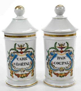 Pair of Lidded Ceramic Apothecary Jars
