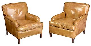 Pair Leather Upholstered Club Chairs