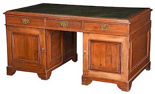 Georgian Pine Leather Top Partner's Desk