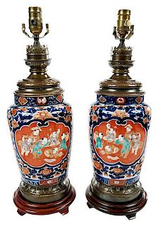 Pair of Imari Vases Mounted as Lamps