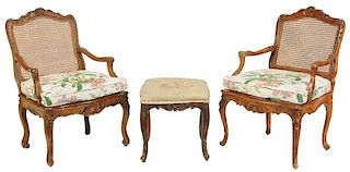 Two Provincial Louis XV Fauteuils, Footstool