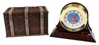 Brass Banded Tea Caddy and Tide Clock