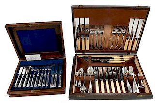 Two Cased Sets of English Silver Flatware