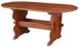 Baroque Pine Stretcher Base Harvest Table
