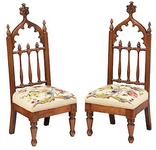 Pair American Gothic Revival Child's Chairs