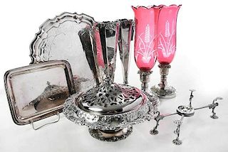 Eight Pieces Silver Plate Table Items