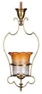 Victorian Glass and Brass Hanging Hall Lantern
