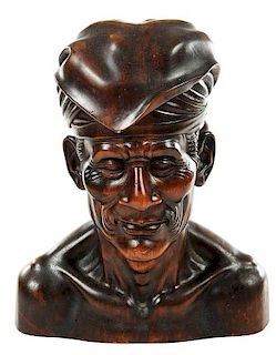 Carved Mahogany Portrait Bust of Man