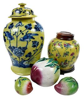 Two Decorated Chinese Vases, Three Peaches