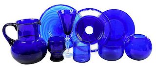 Group of 54 Cobalt Blue Glass Table Items