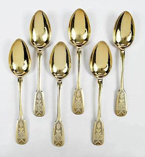 Six Russian Gilt Silver Spoons