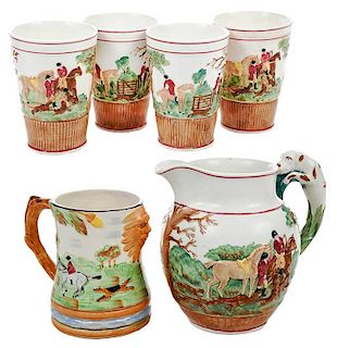 Pitcher and Cups Decorated with Hunting Scenes