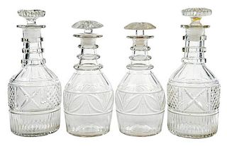Two Pairs of English Cut Glass Decanters