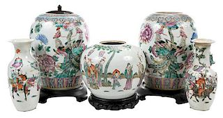 Five Chinese Famille Rose Vases
