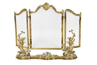 Brass Fire Screen with Floral Chenets