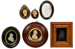 Group of Six Carved Wax Portrait Miniatures