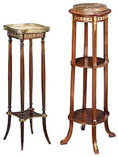 Two Bronze Mounted and Stone Top Plant Stands