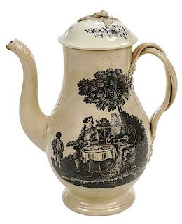 Creamware Decorated Tea Party Coffee Pot
