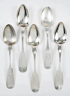 Five Southern Coin Silver Serving Spoons