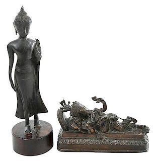 Two Asian Bronzes of Deity and Buddha
