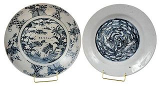 Two Chinese Blue and White Wide Dishes